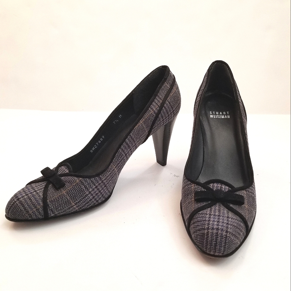 Stuart Weitzman Plaid Herringbone Shoes Heels Leather Sole